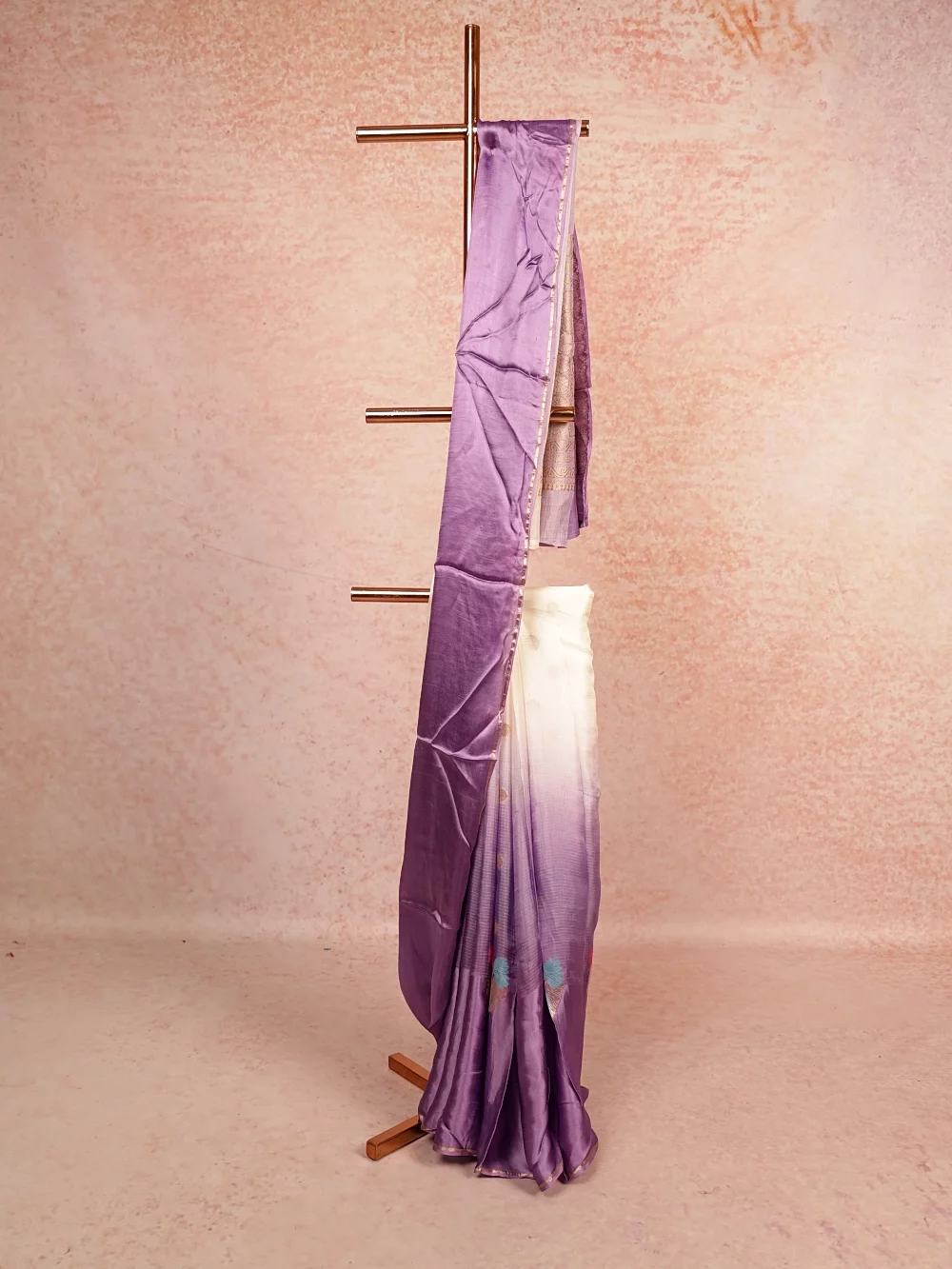 Off White With Lavender Colour Semi Banarasi Saree