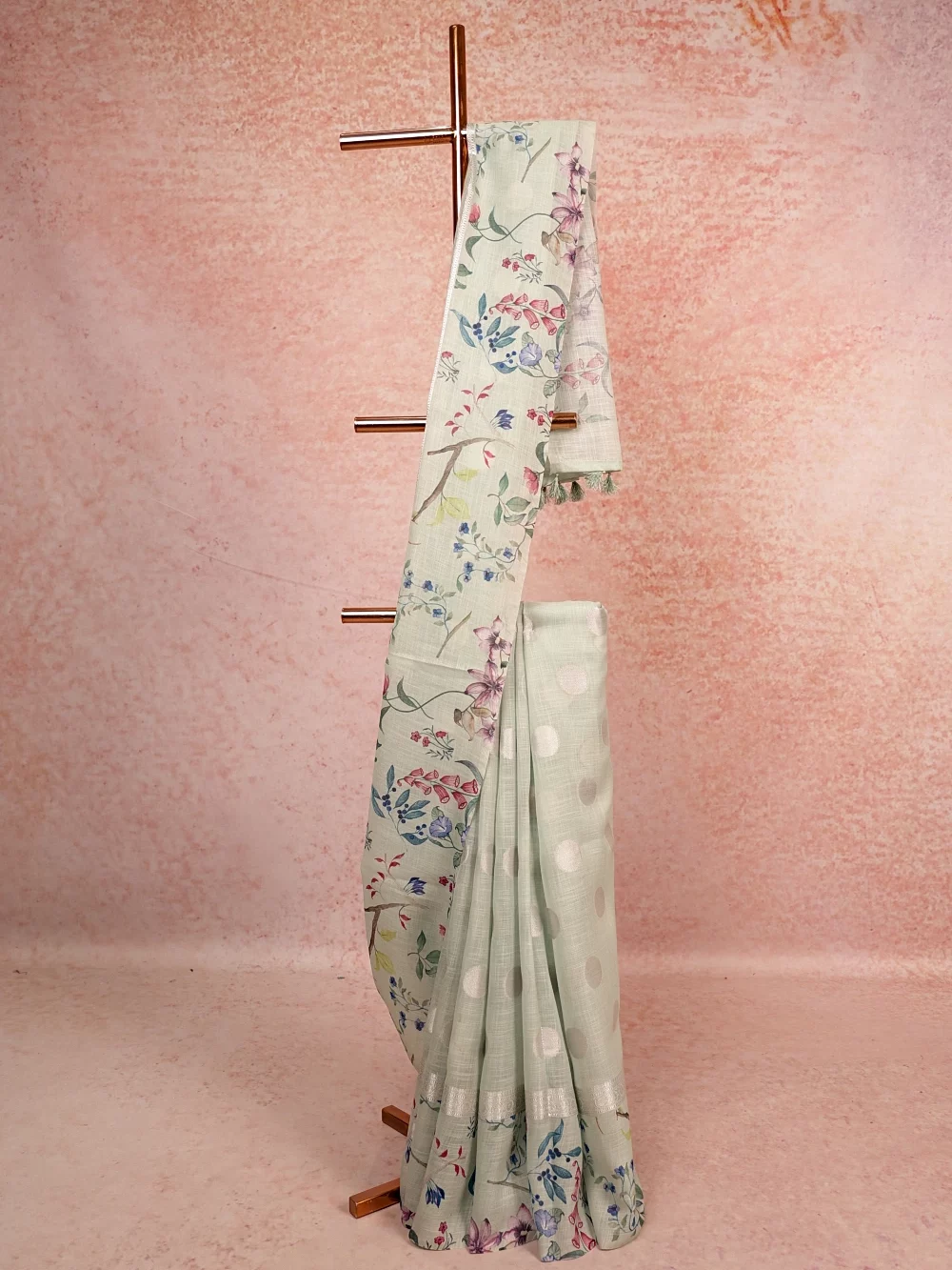 Sea Green Semi Linen Saree