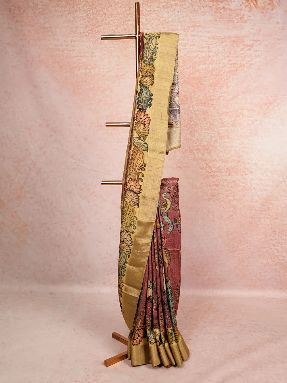 Wine Semi Jute Saree