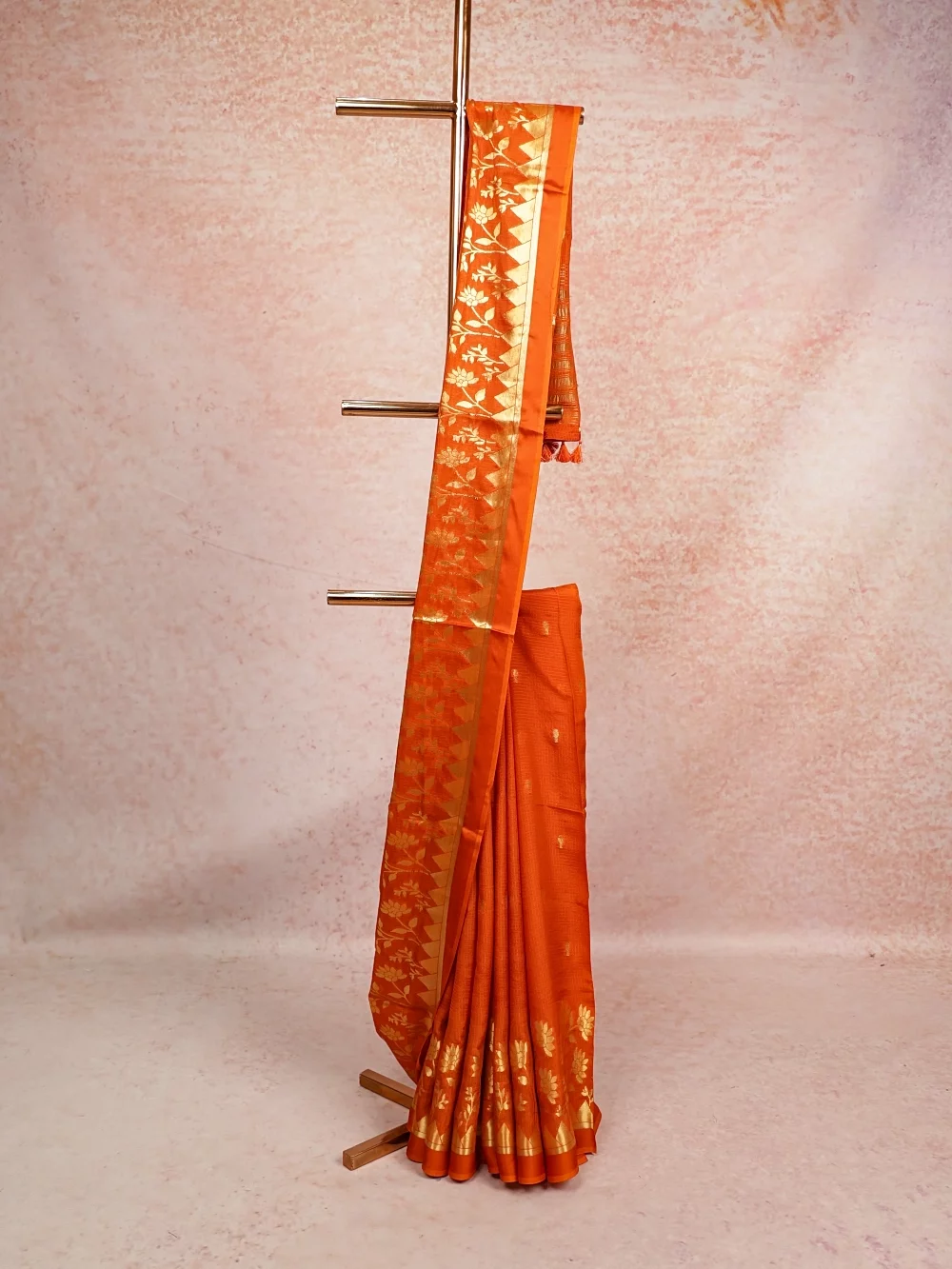 Dark Orange Semi Banarasi Saree