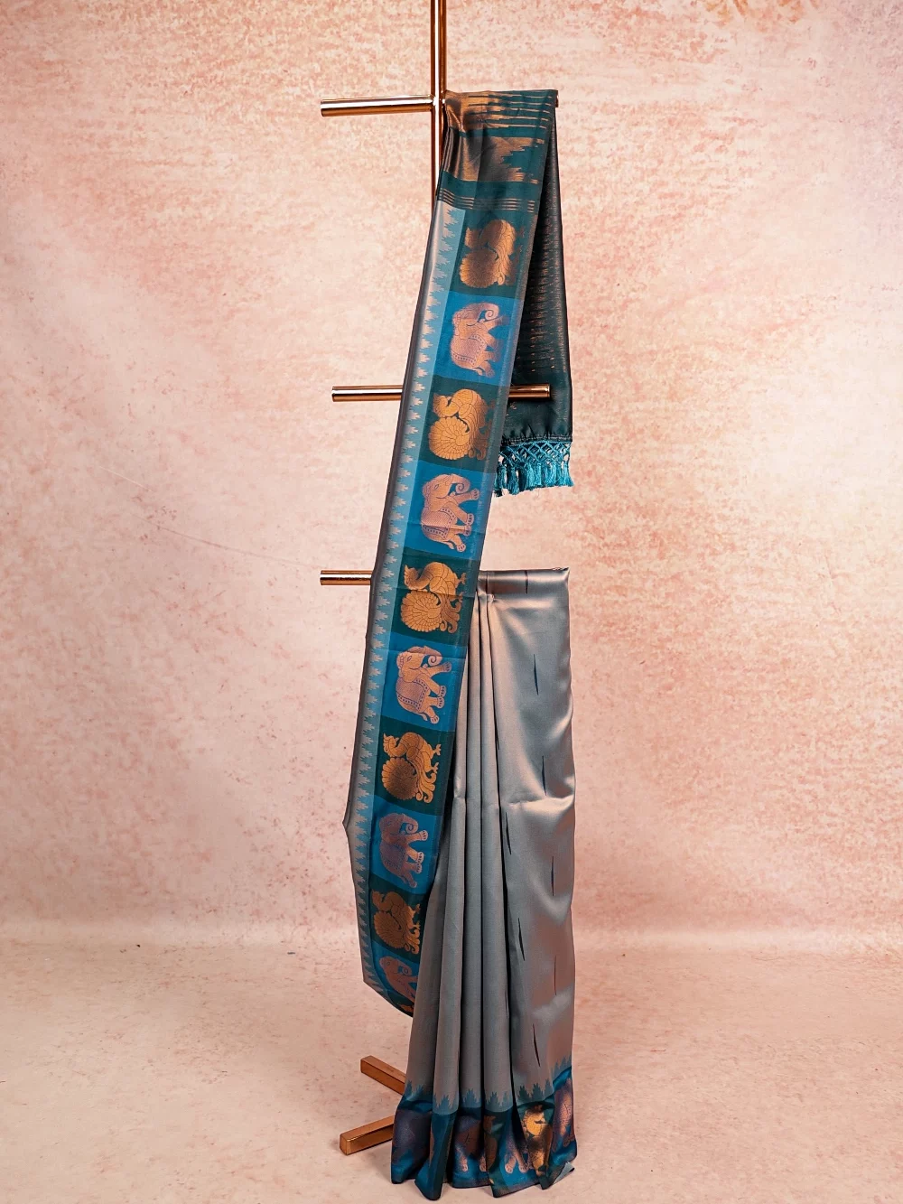 Peacock Green Semi Silk Saree