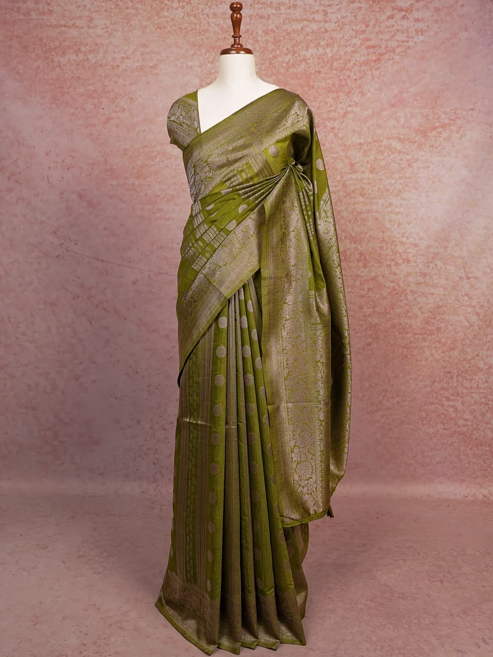 Mehandi Green Semi Banarasi Saree