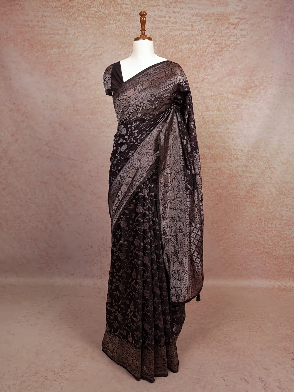 Black Semi Banarasi Saree