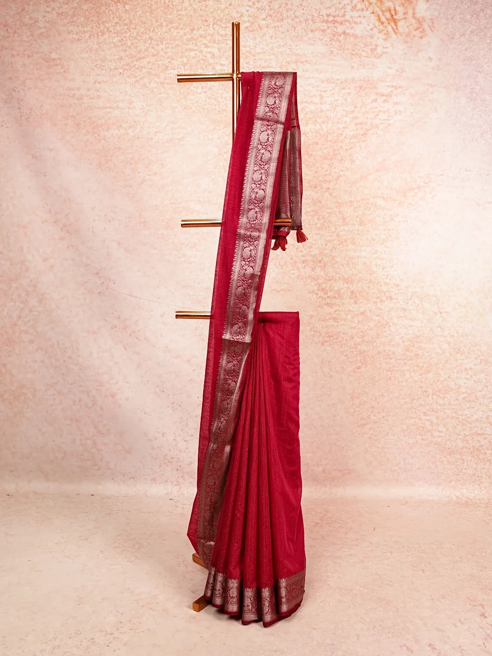 Maroon Semi Tussar Saree