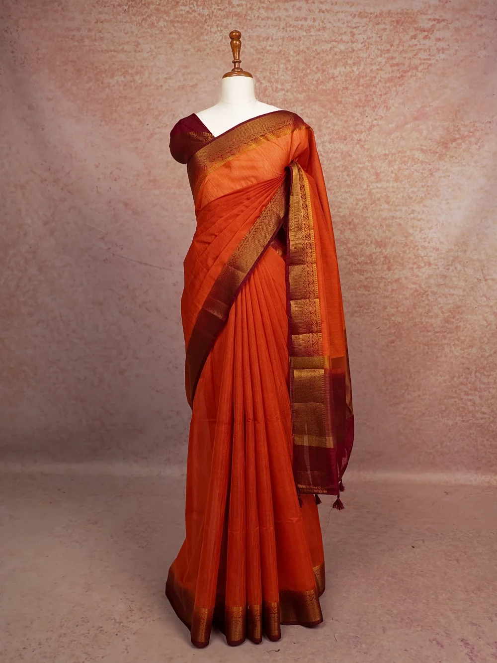 Burnt Orange Semi Jute Saree