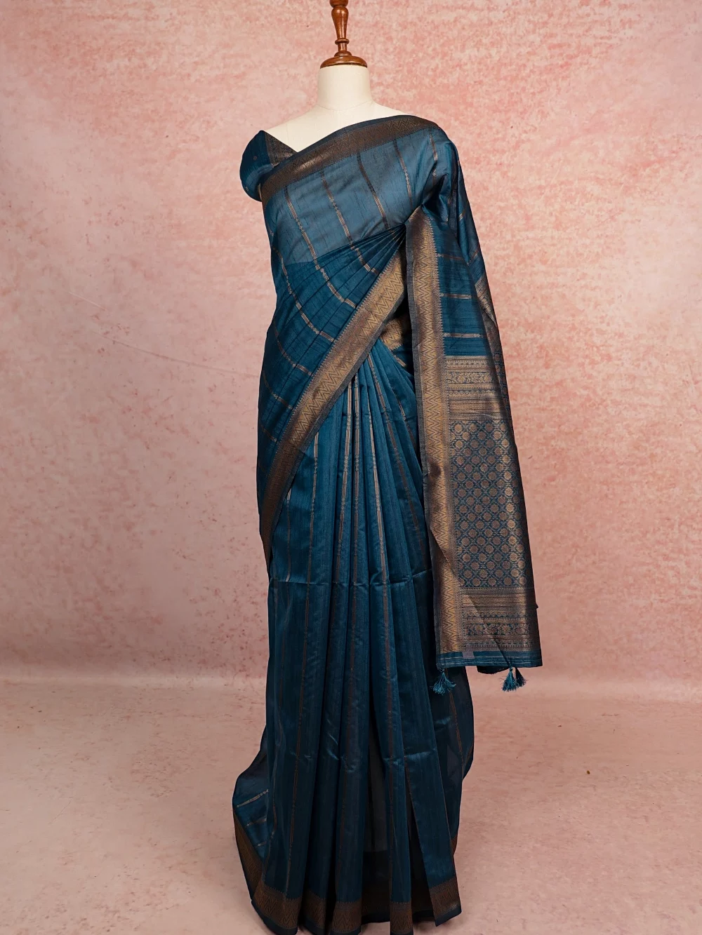 Teal Blue Semi Silk Saree