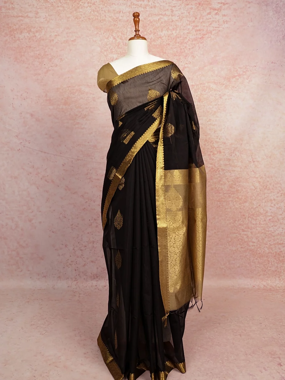 Black Cotton Silk Saree