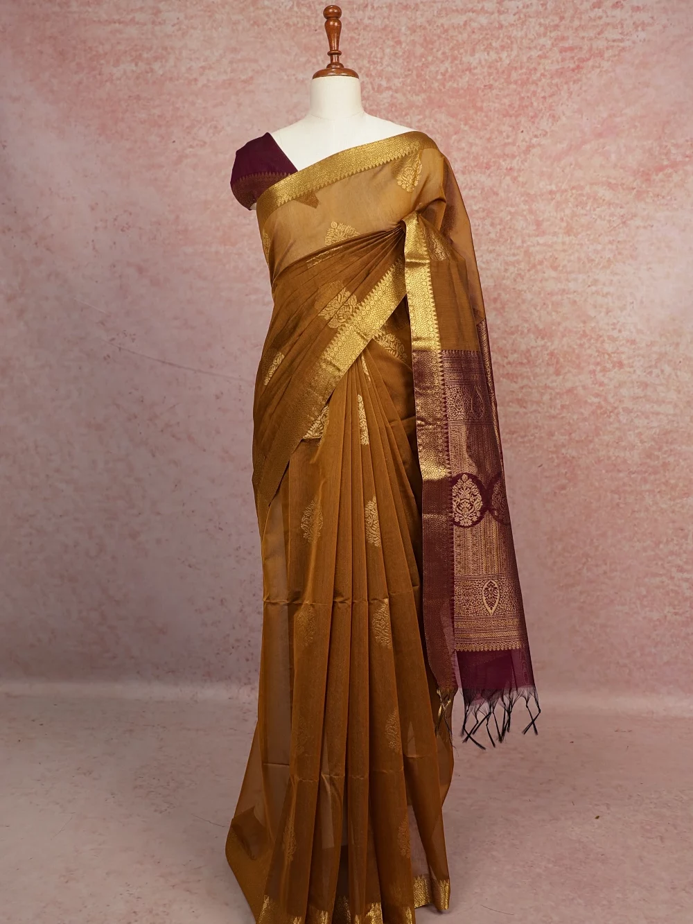 Mustard Yellow Cotton Silk Saree