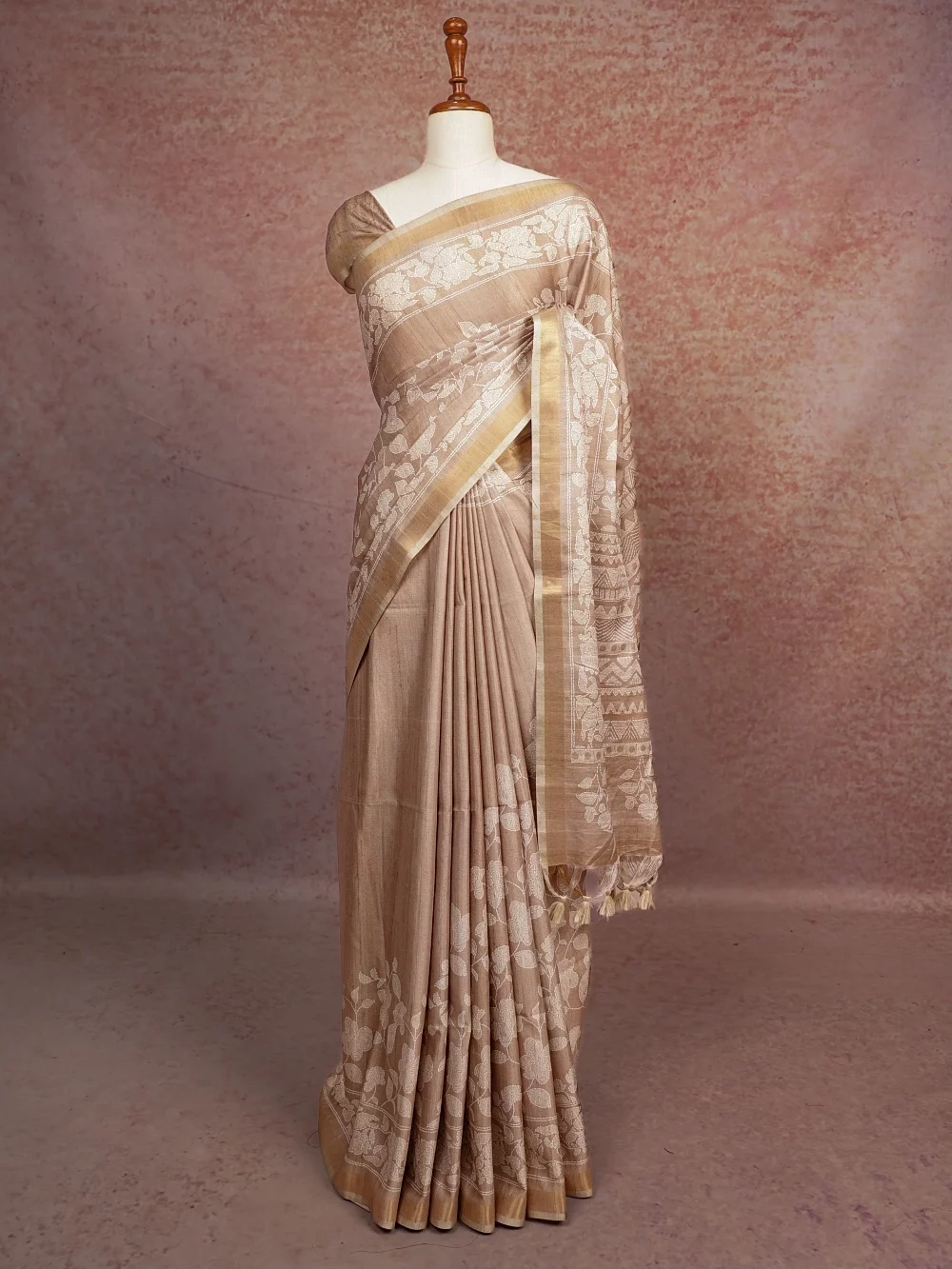 Biscuit Colour Semi Tussar Saree