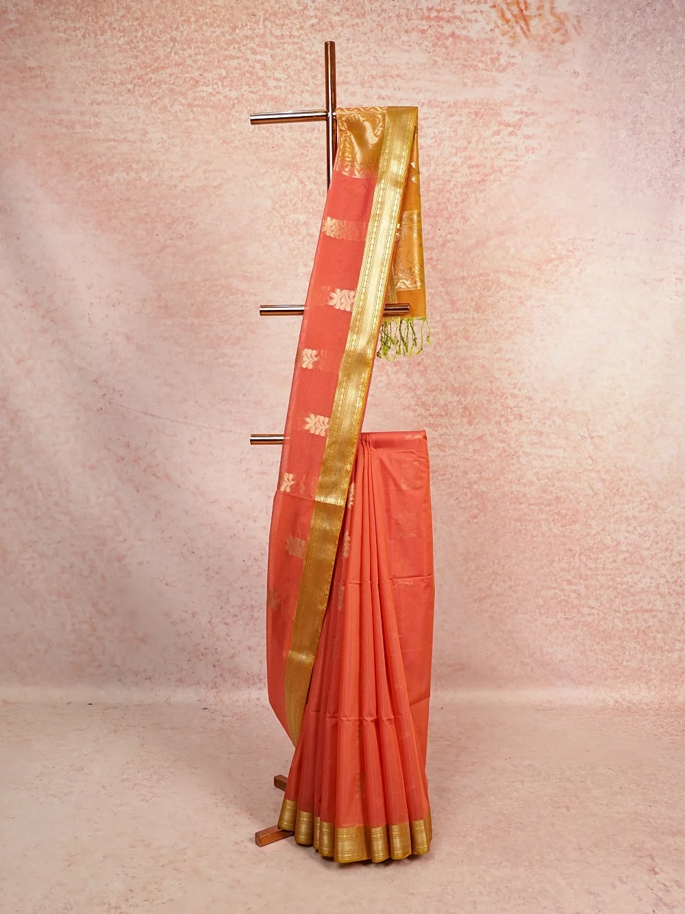 Peach Cotton Silk Saree