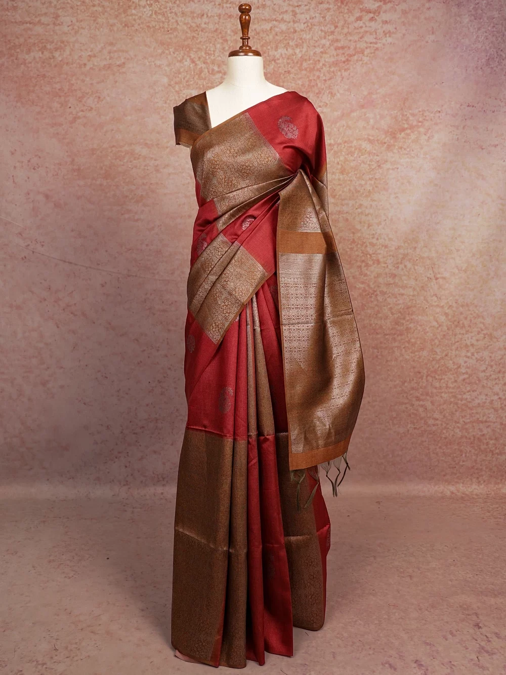 Maroon And Moss Green Semi Silk Saree