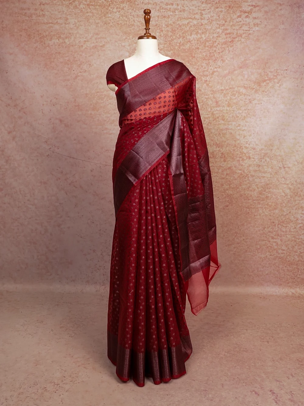 Dark Maroon Semi Banarasi Saree