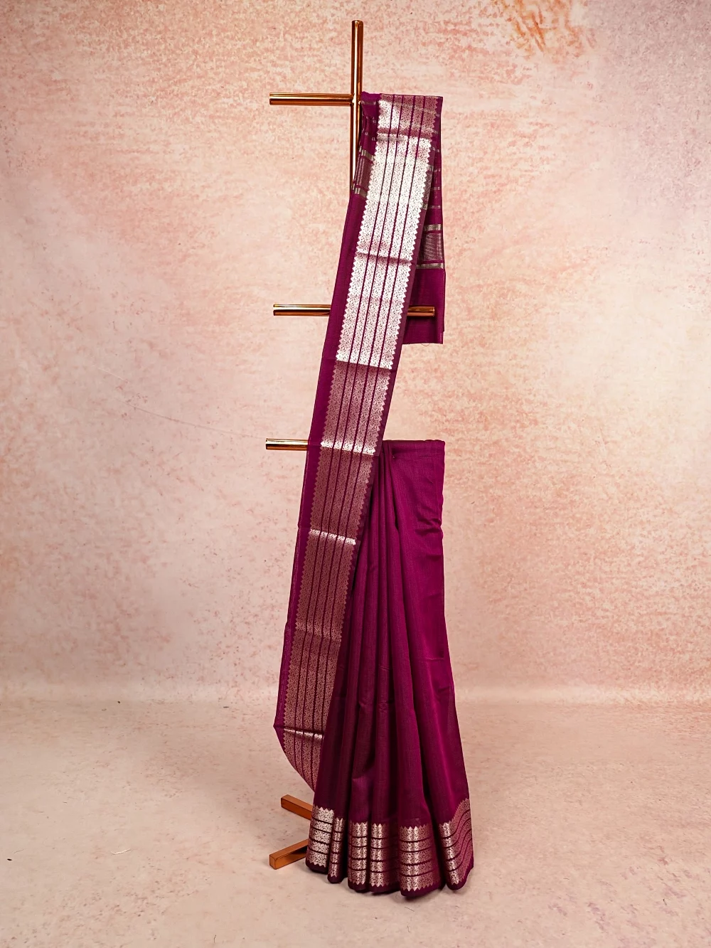 Wine Cotton Silk Saree