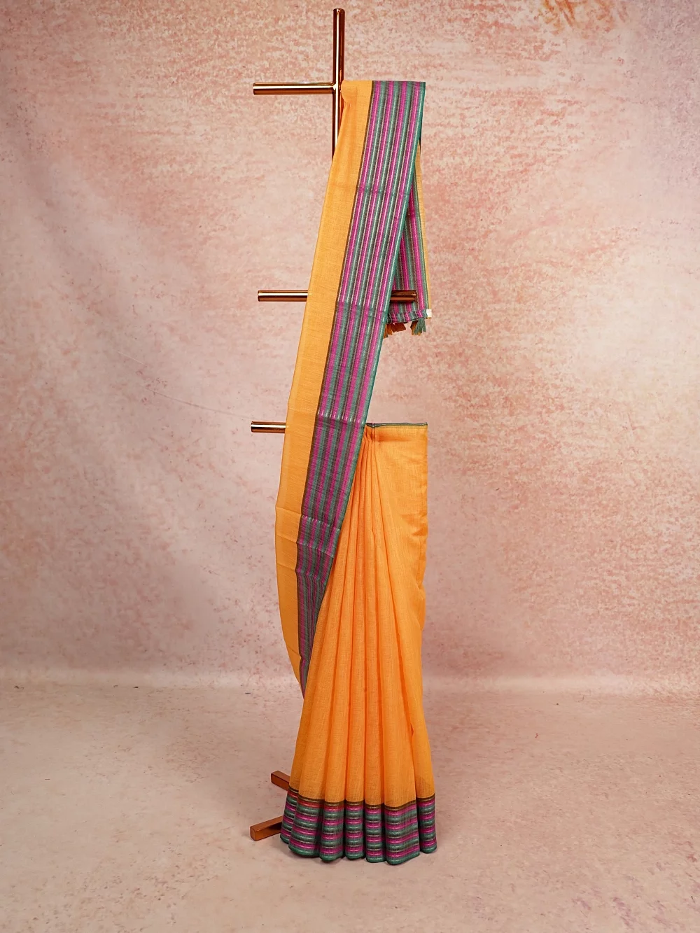 Orange Semi Linen Saree