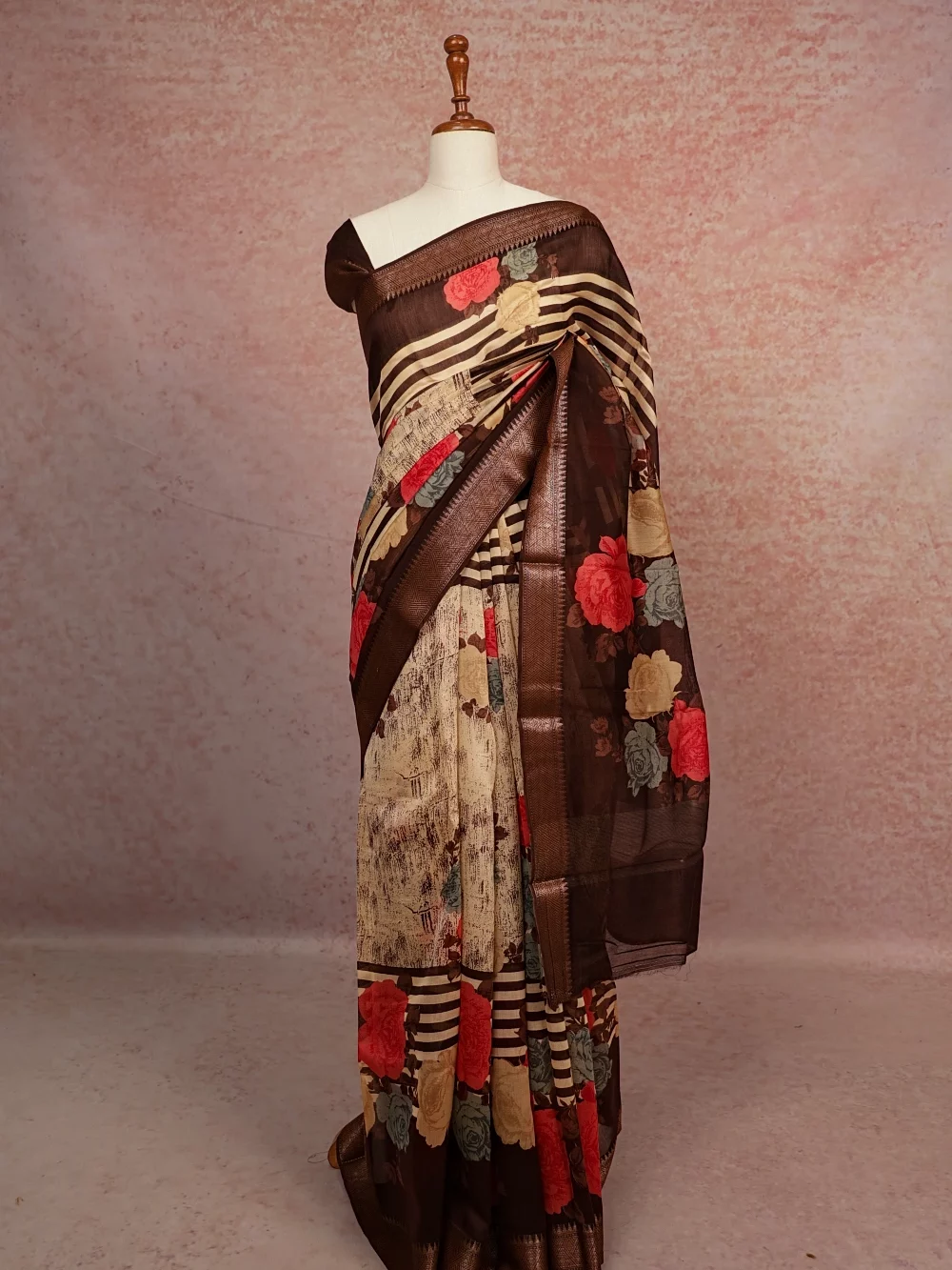 Cream Chanderi Silk Saree