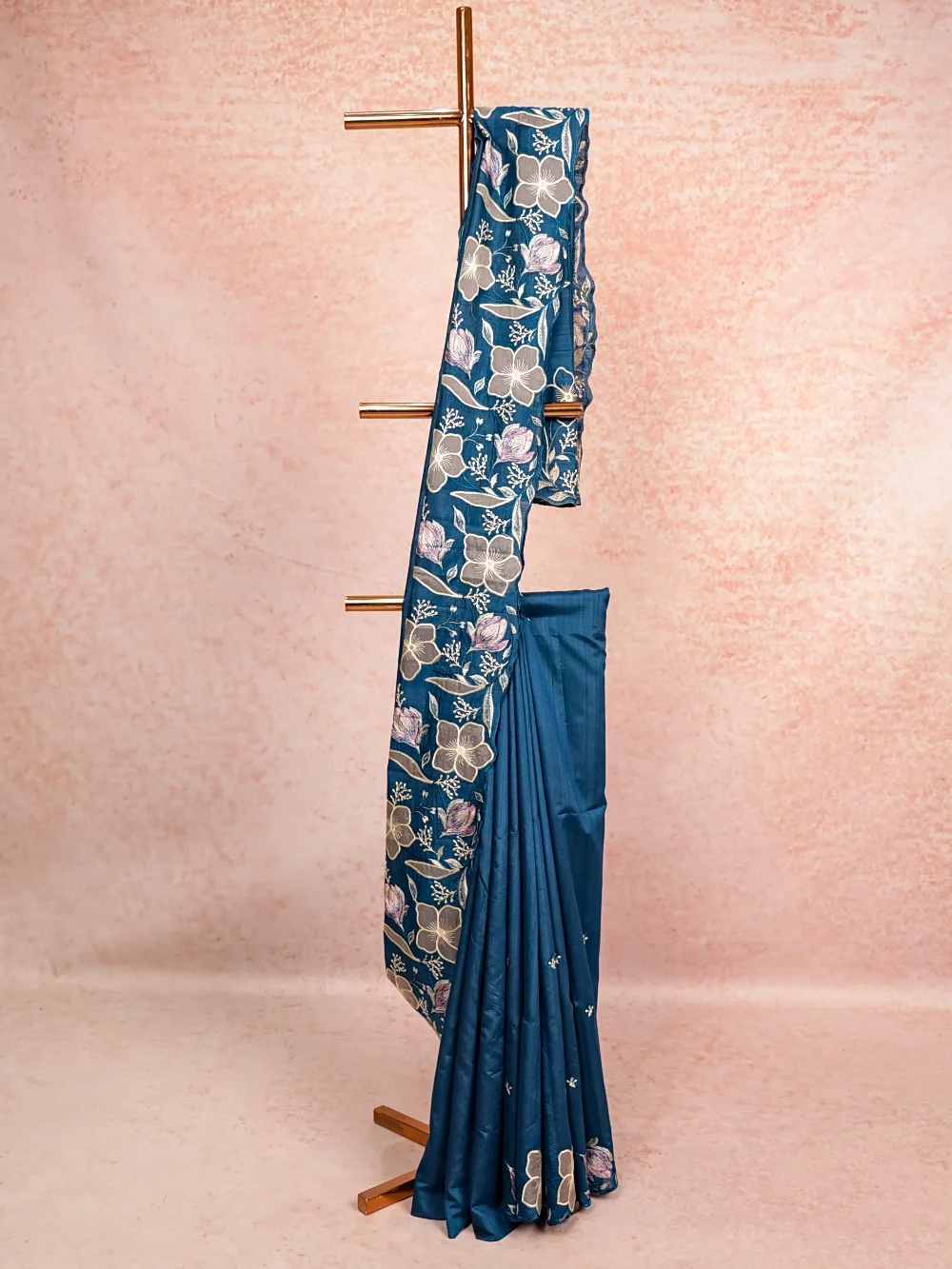 Peacock Blue Semi Tussar Saree