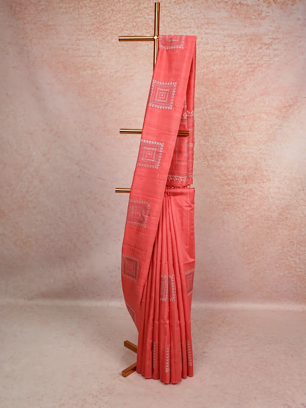 Peach Semi Tussar Saree