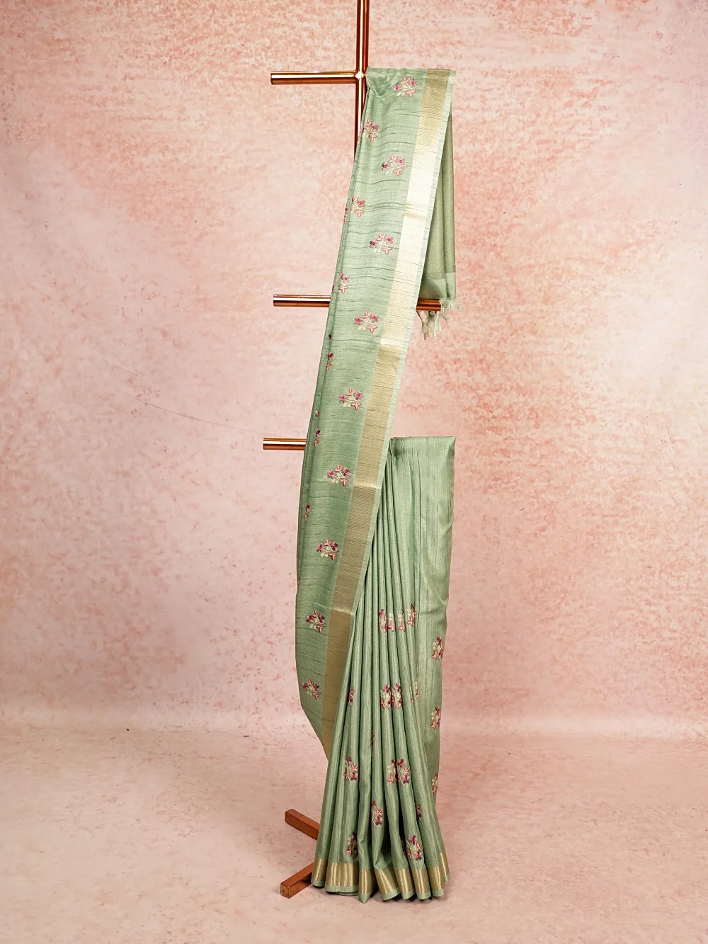 Pista Green Tussar Silk Saree