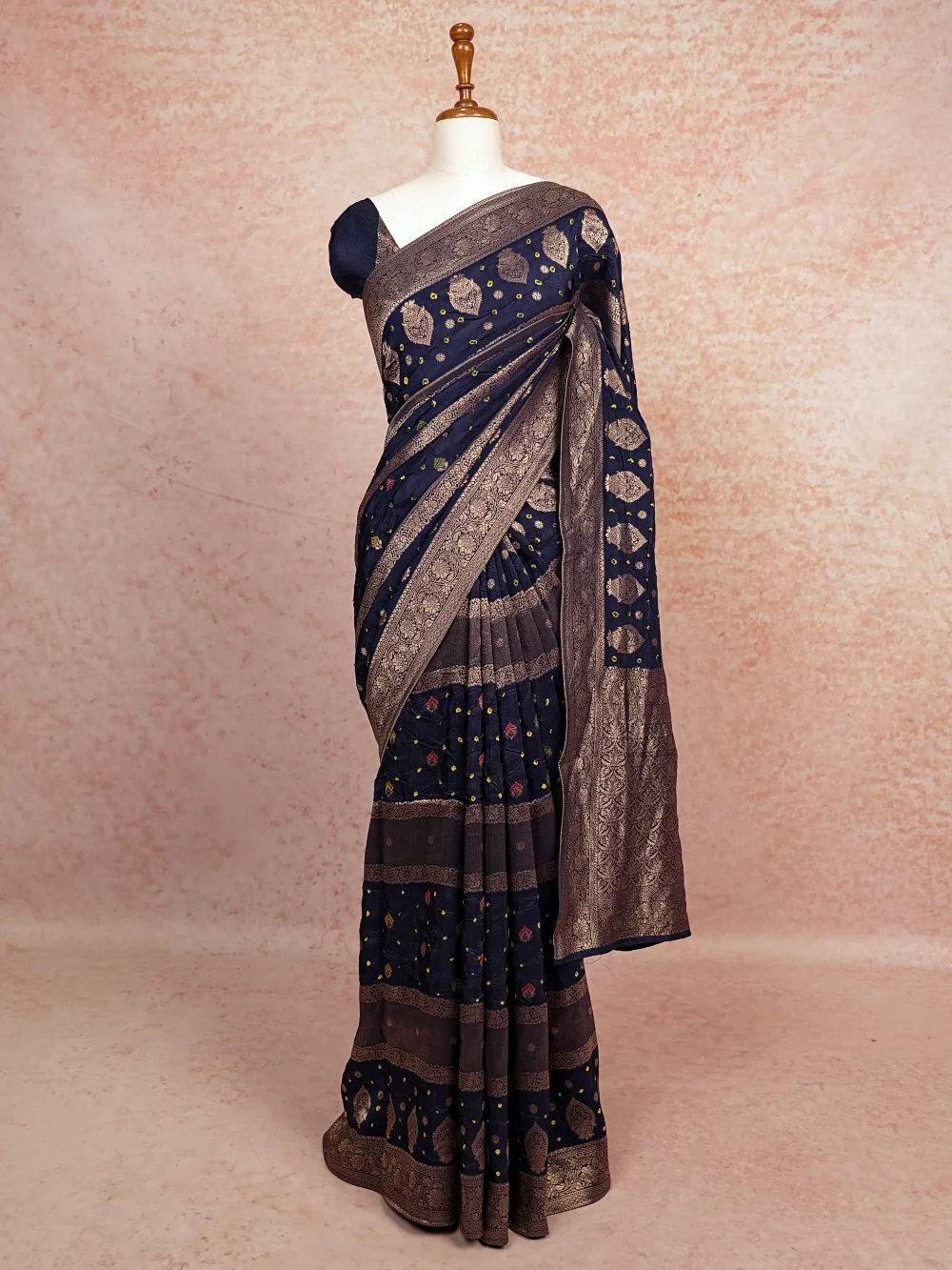 Navy Blue Bandhani Saree