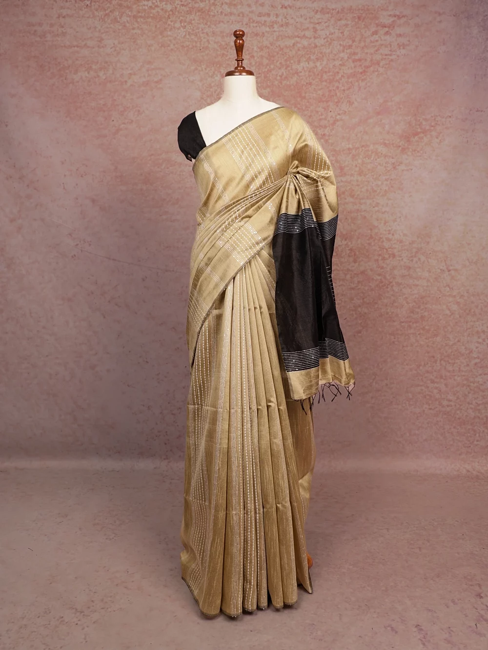 Cream Semi Jute Saree