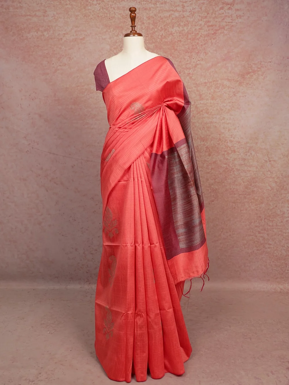 Orange Red Semi Jute Saree