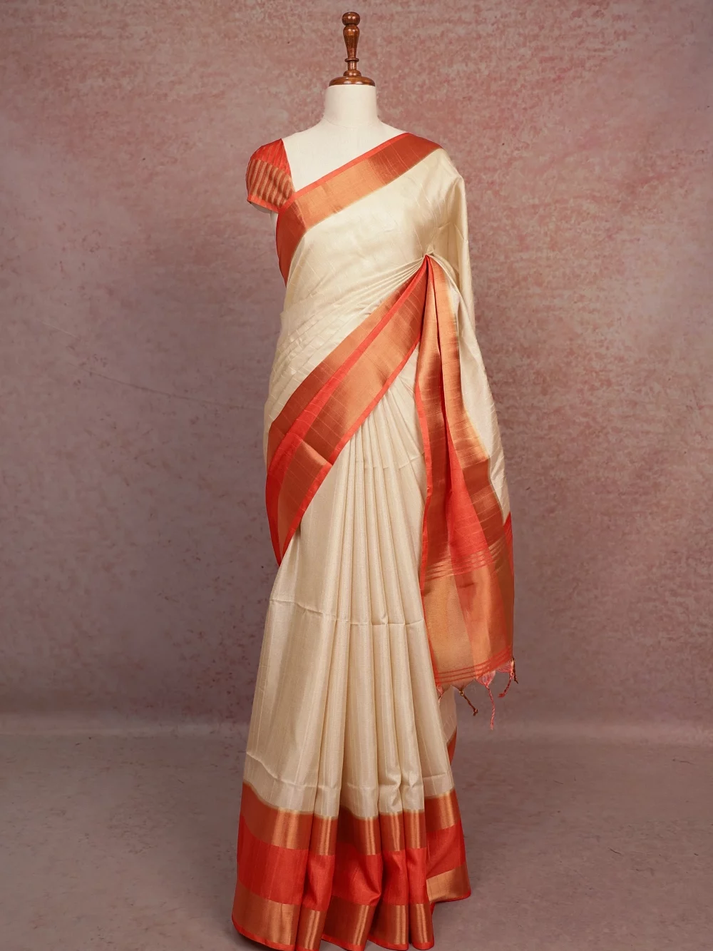Cream Semi Jute Saree