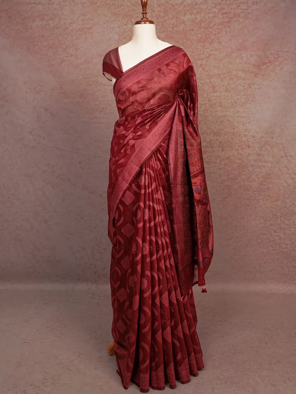 Wine Red Semi Tussar Saree