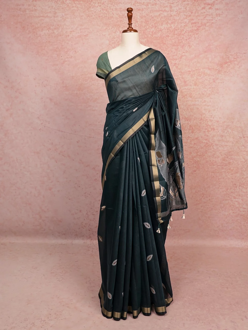 Teal Green Cotton Silk Saree