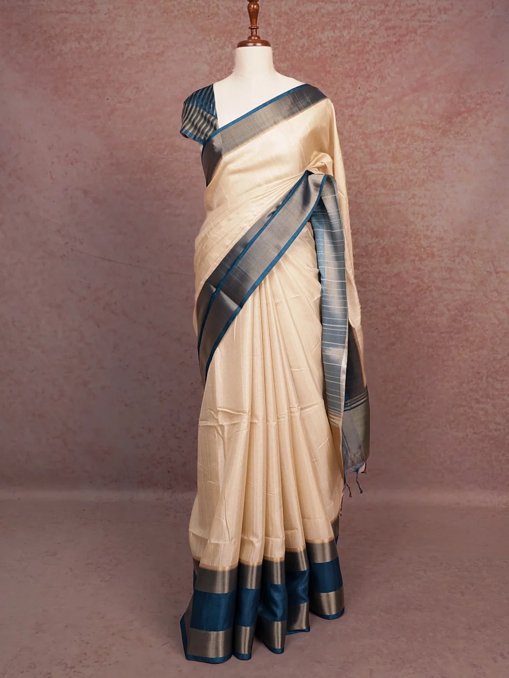 Cream Semi Jute Saree