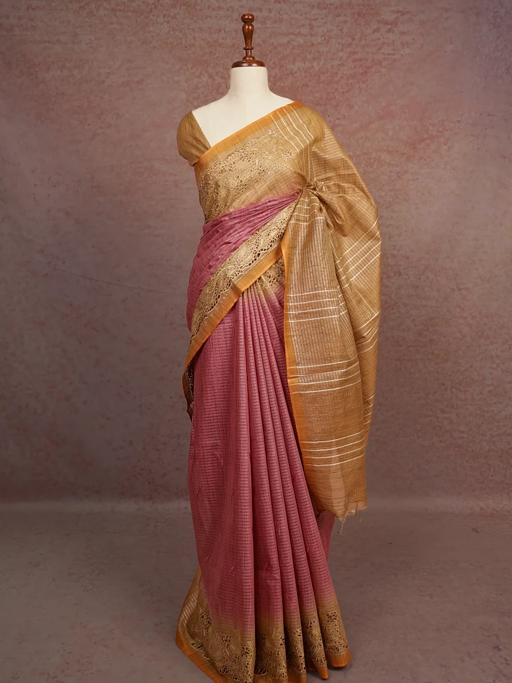 Onion Pink Cotton Silk Saree