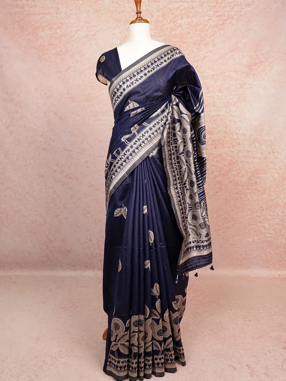 Blue Semi Jute Saree