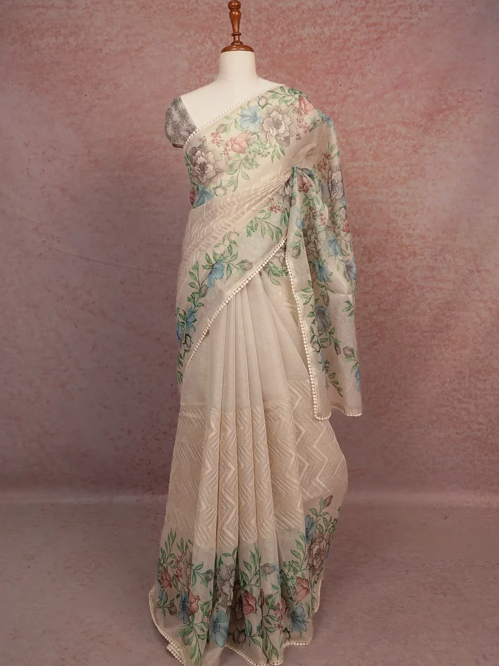 Cream Semi Tissue Saree