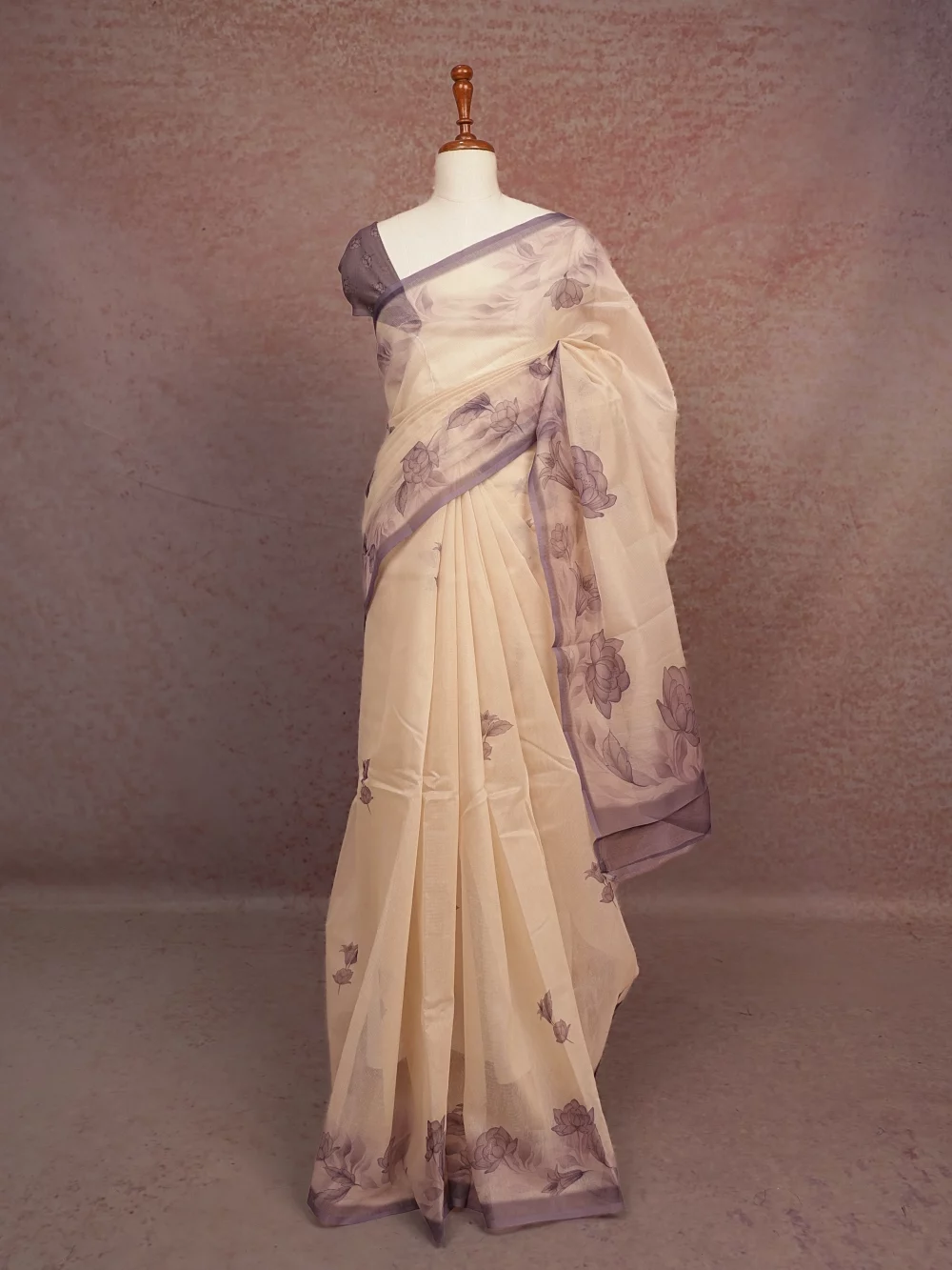 Cream Net Kota Saree