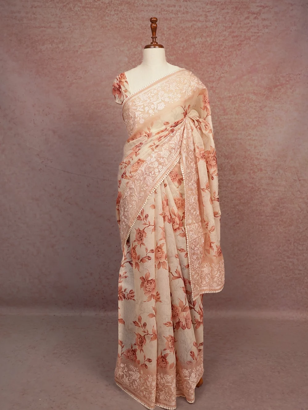 Cream Net Kota Saree