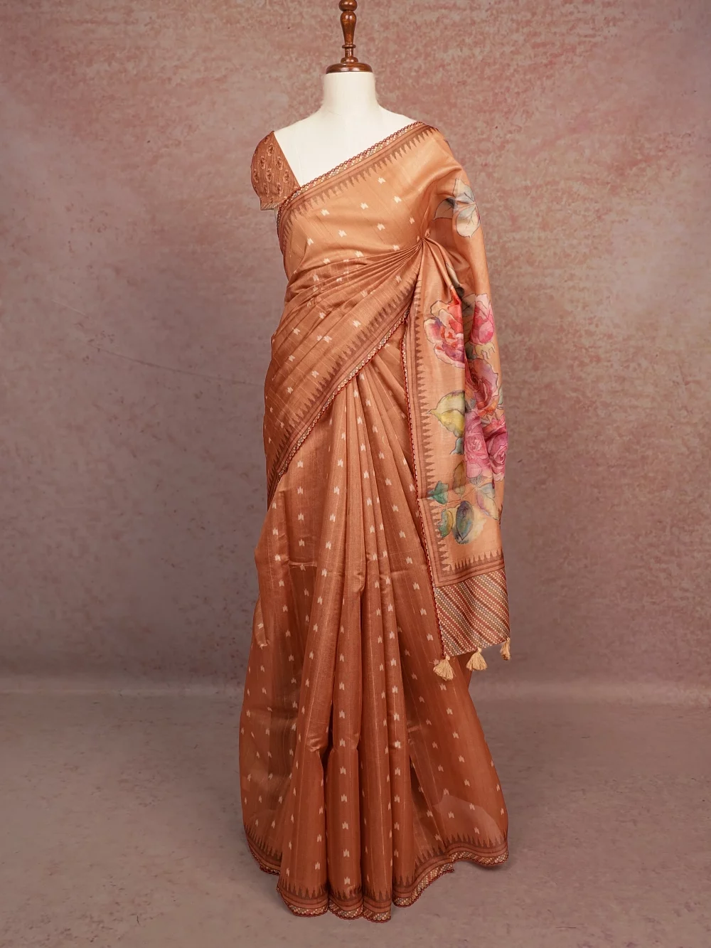 Copper Brown Semi Jute Saree
