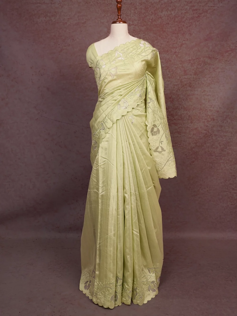 Pista Green Semi Tussar  Saree