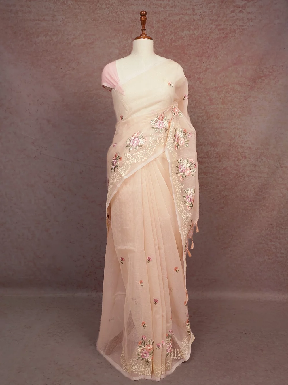 Peach Net Kota Saree