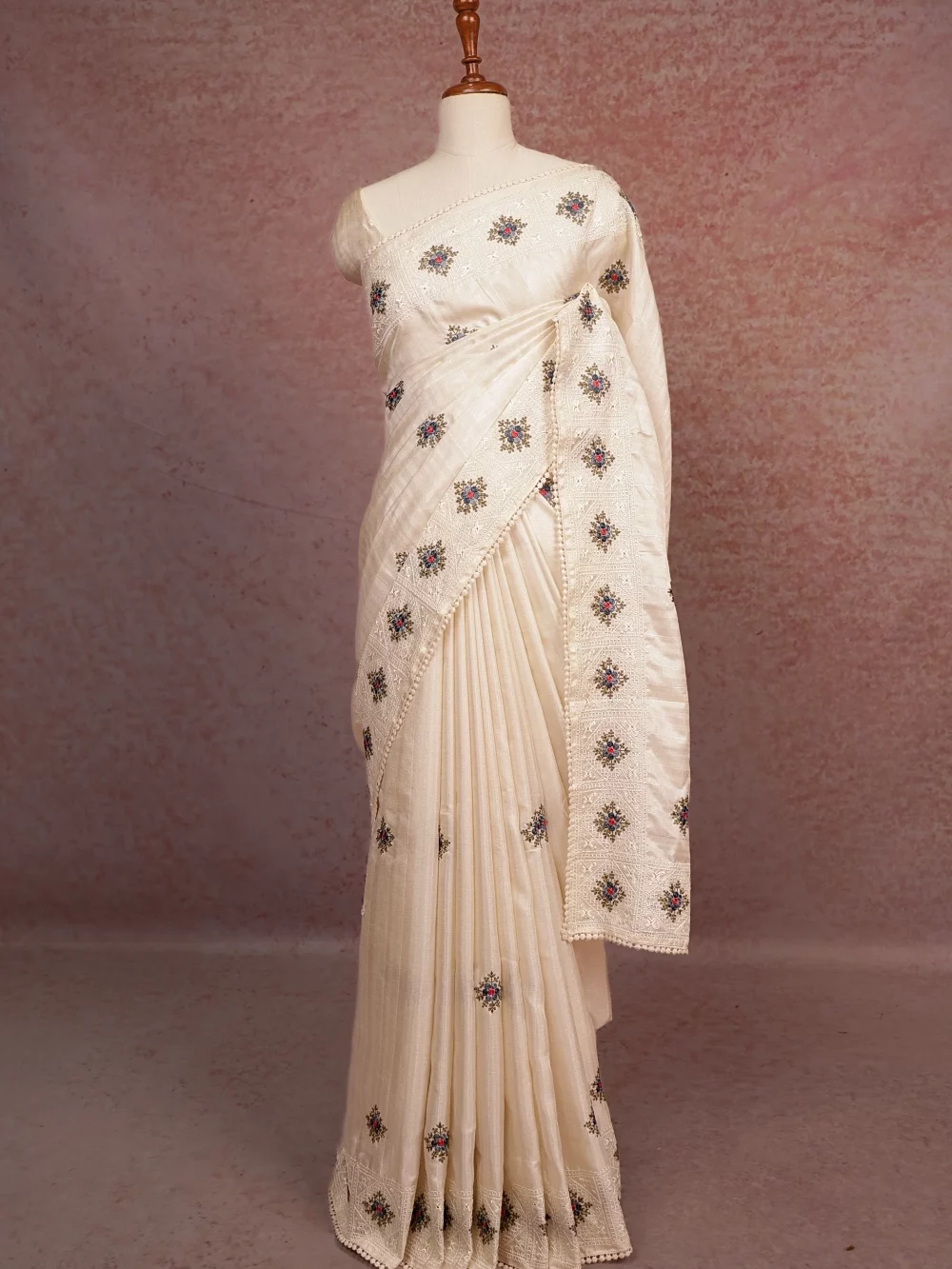 Cream Semi Tussar Saree