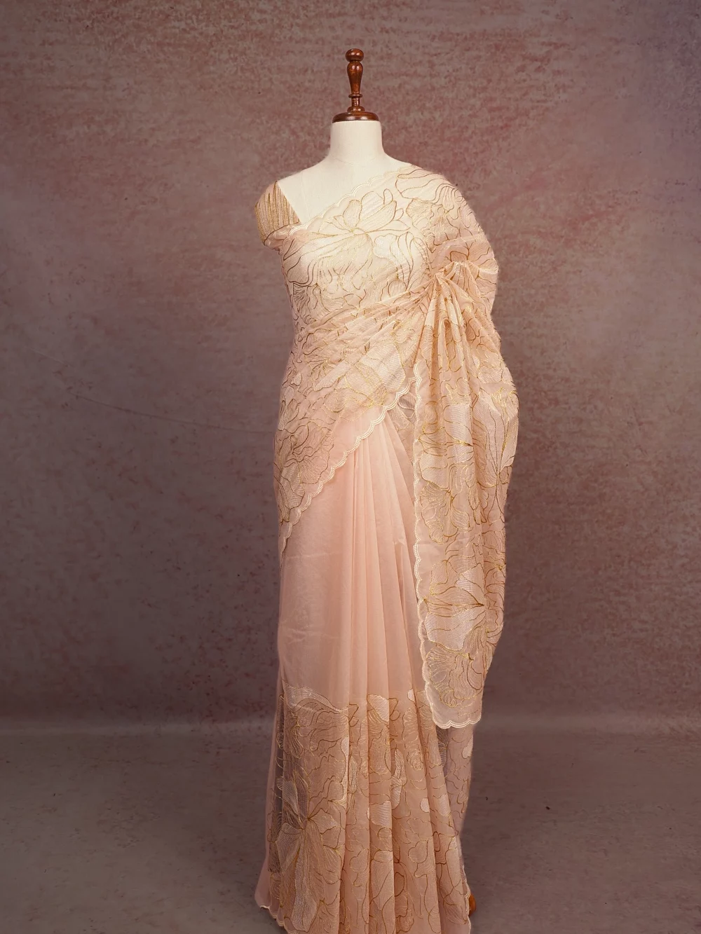 Light Peach Organza Saree