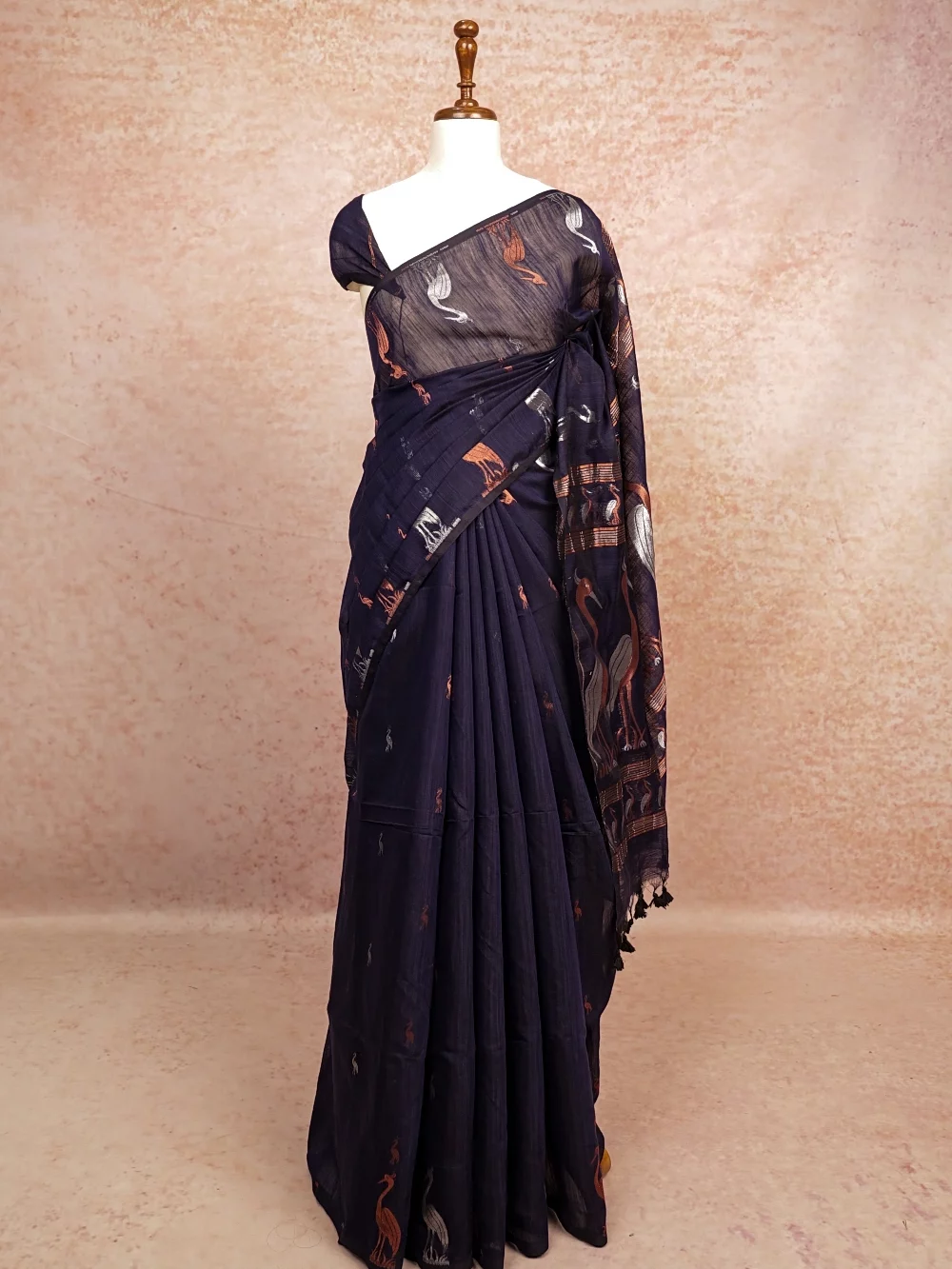 Navy Blue Cotton Silk Saree