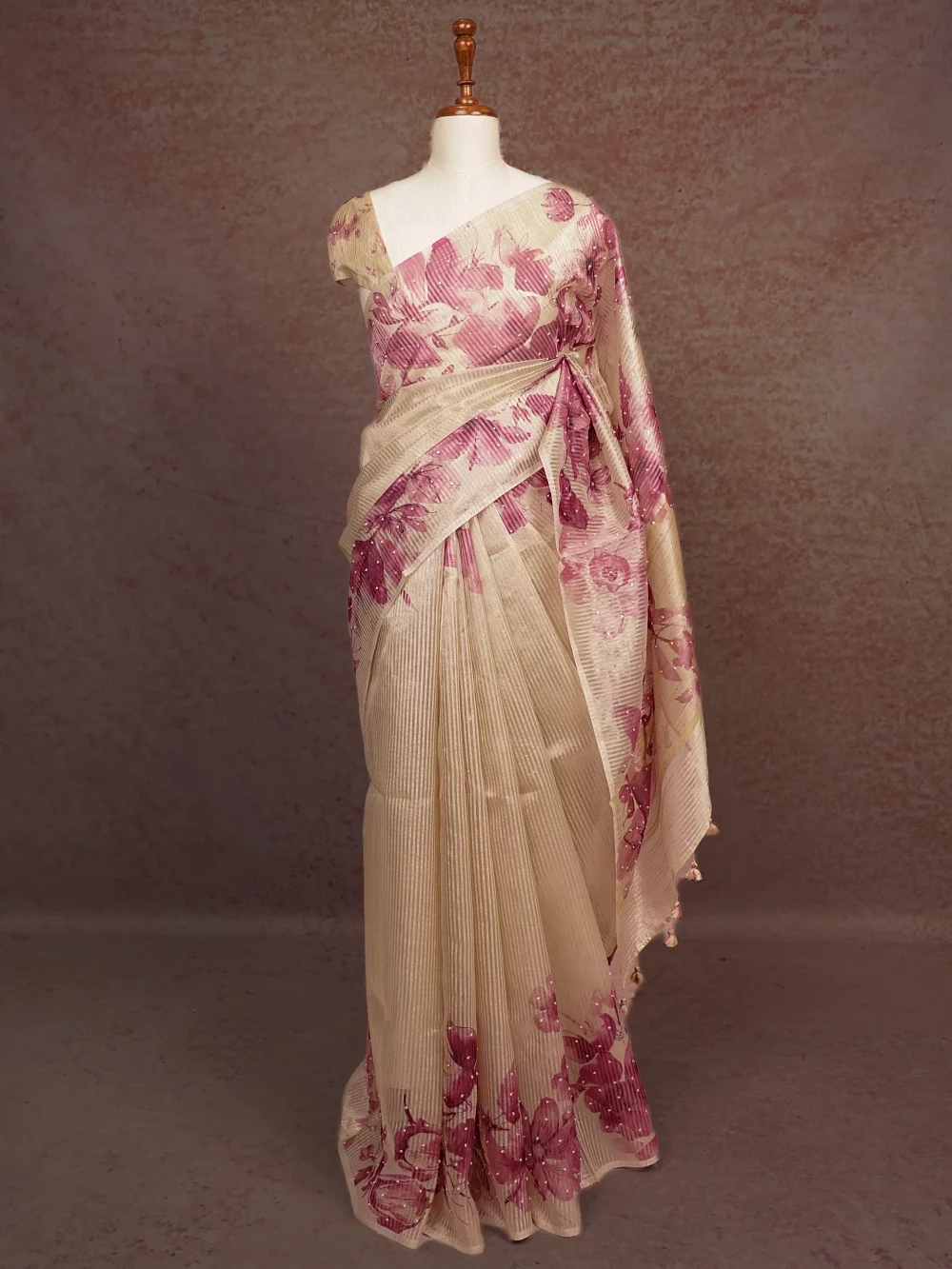 Cream Tissue Organza Saree