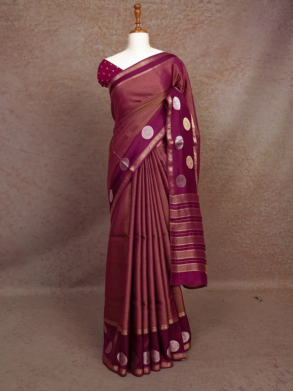 Wine Semi Banarasi Saree