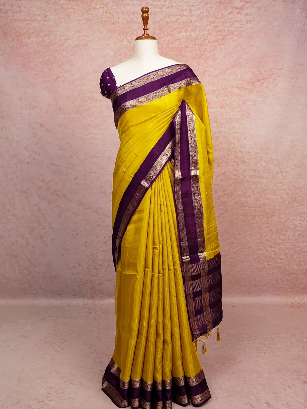 Yellow Semi Banarasi Saree