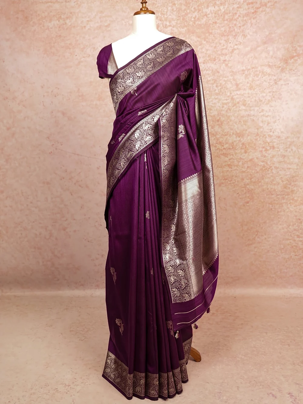 Purple Wine Semi Banarasi Saree