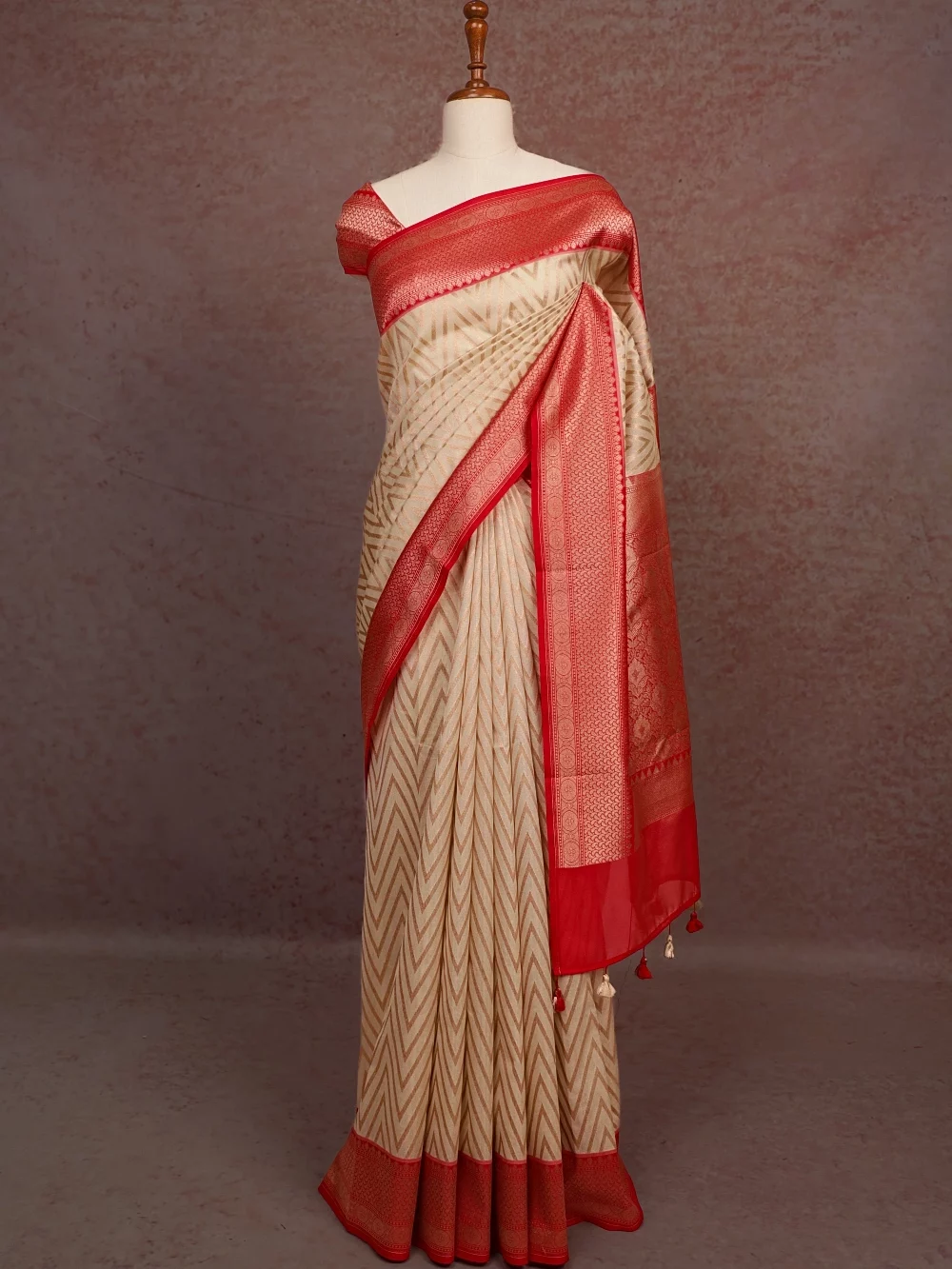 Cream Banarasi Silk Saree