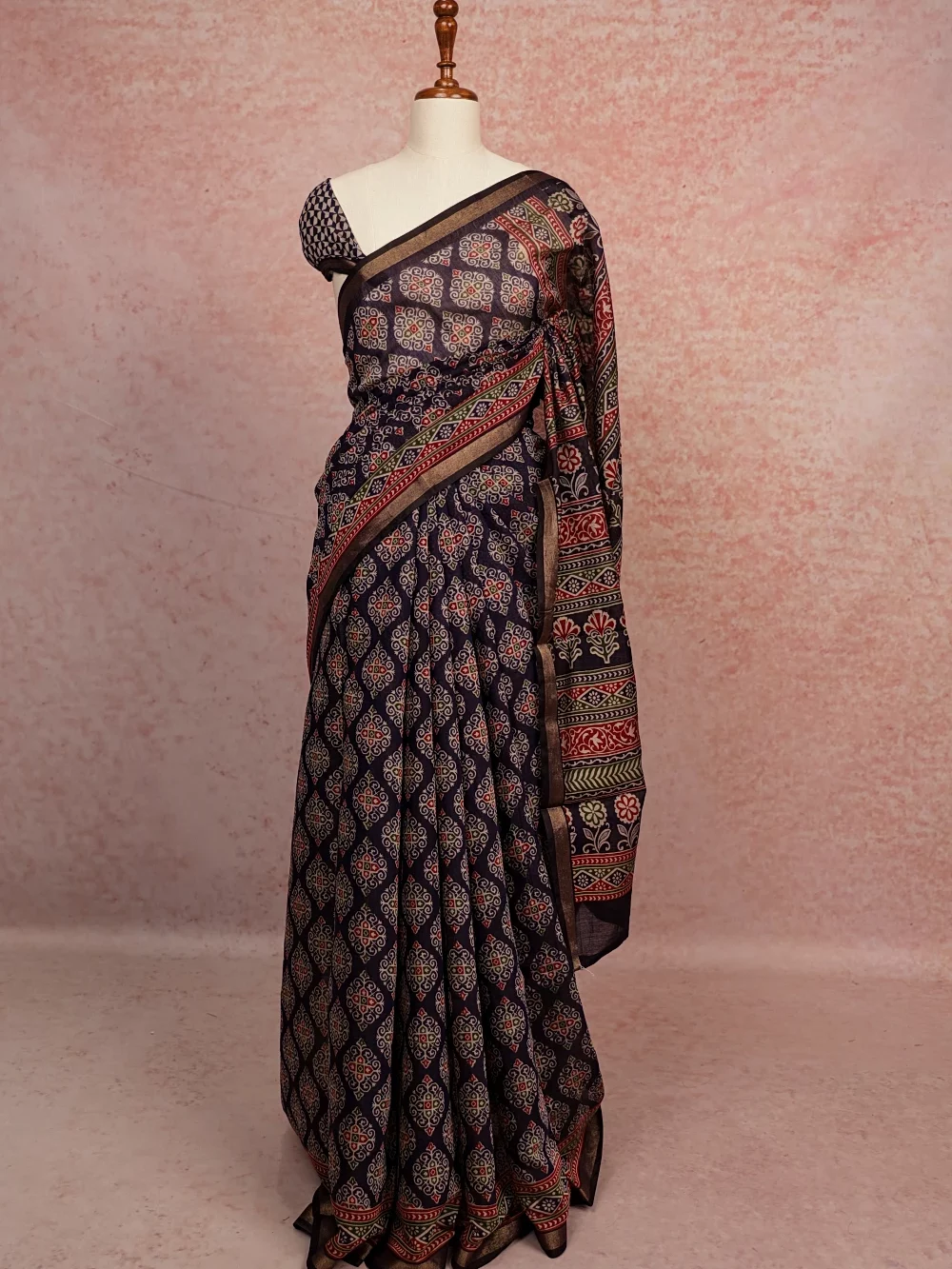 Navy Blue Cotton Saree