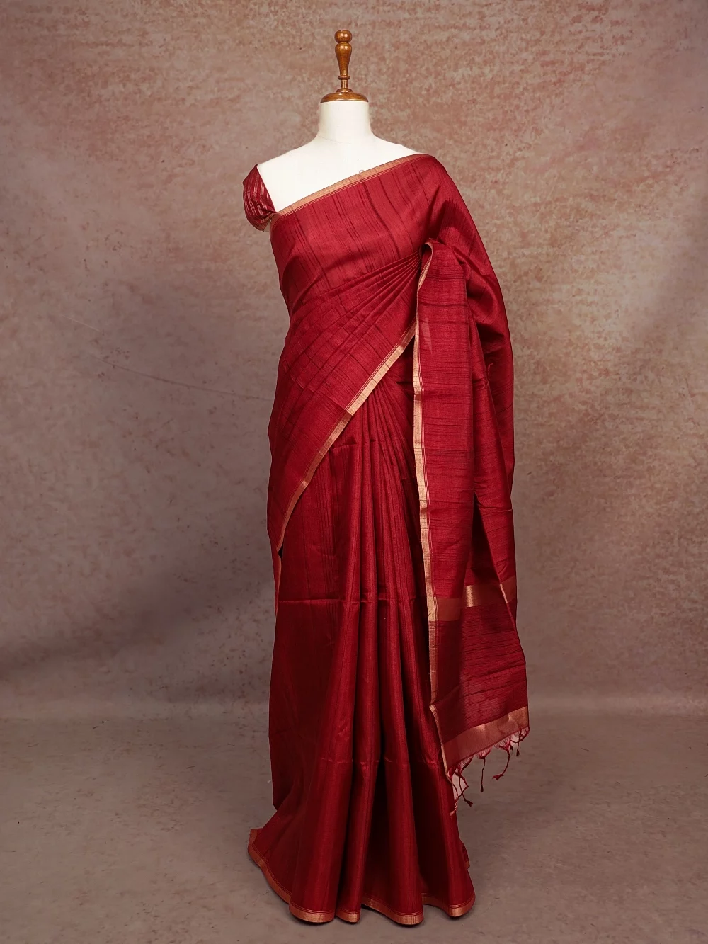 Maroon Semi Tussar  Saree