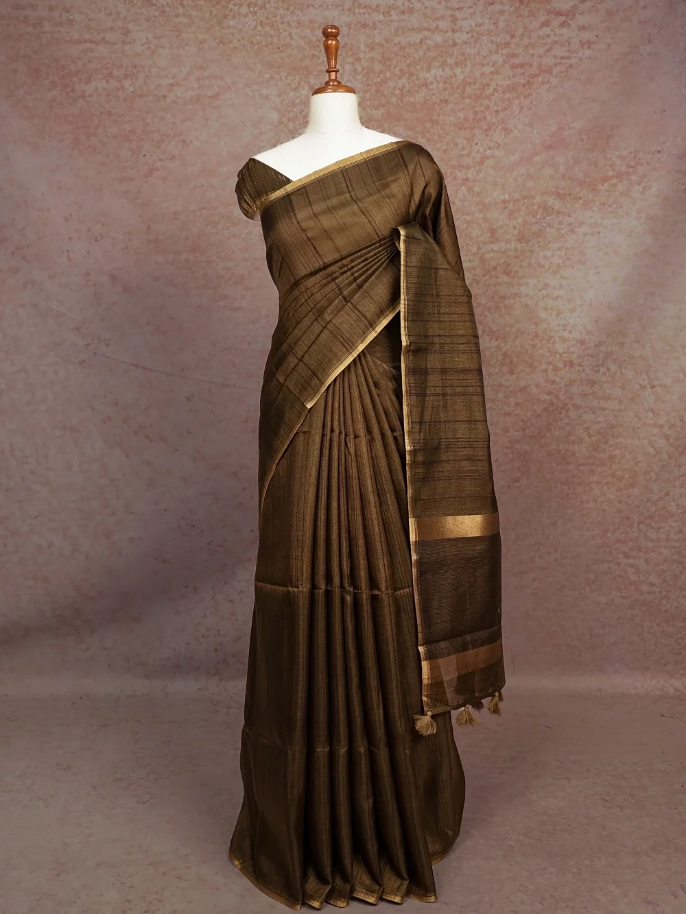 Olive Green Semi Tussar Saree