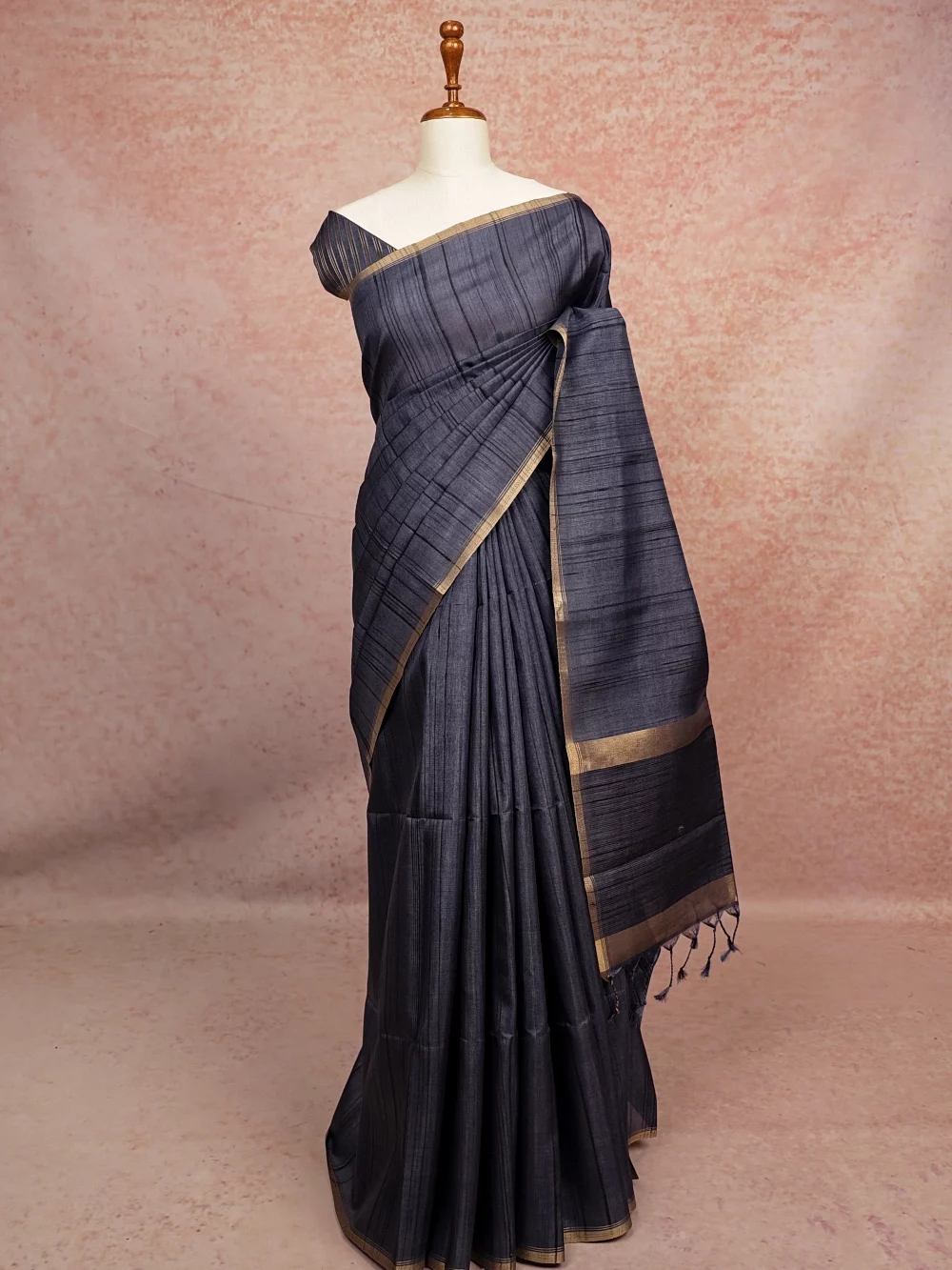 Dark Grey Semi Tussar Saree