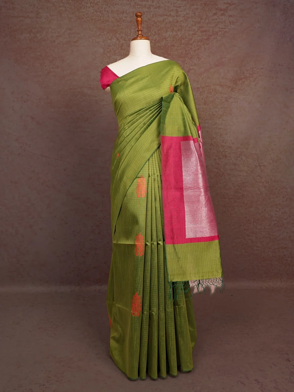 Parrot Green Semi Tussar  Saree